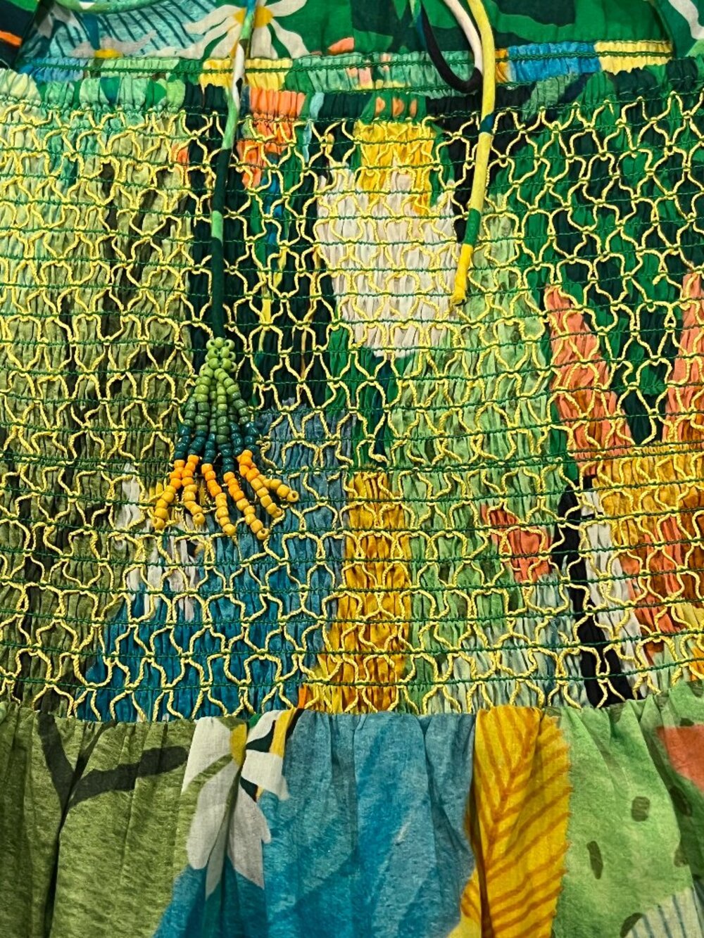FARM Rio Vintage Toucans Smocked Peplum Top, Green, S - Picture 9 of 12